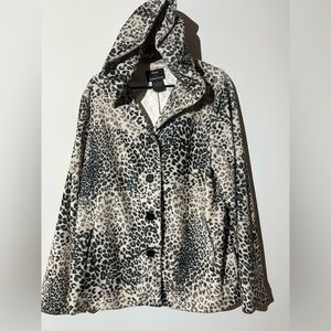 Dennis by Dennis Basso Hooded Leopard Print Faux Fur Jacket-XL